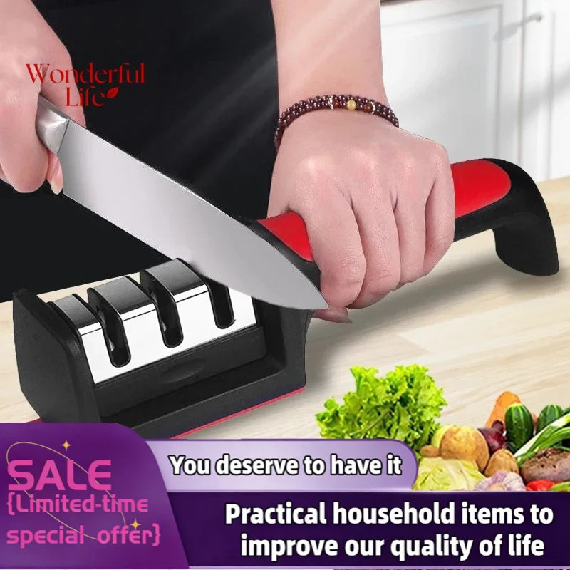 3 Segment Kitchen Knife Sharpener Household Multi-Functional Hand-Held 3/4-Purpose Black Sharpening Stone Sharp Knife Tools 3 Segment Kitchen Knife Sharpener Household Multi-Functional Hand-Held 3/4-Purpose Black Sharpening Stone Sharp Knife Tools