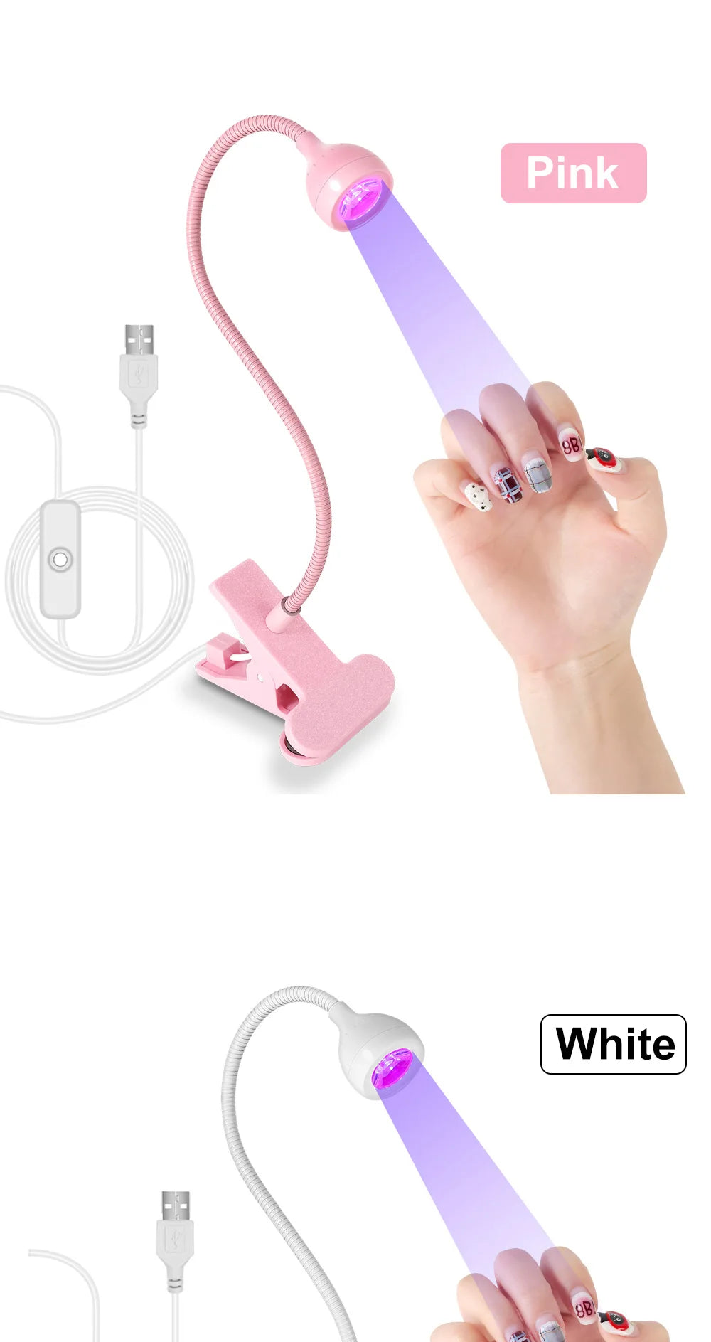 Nail LED UV Lamp for Drying Gel Nails Polish Clip-On Flexible Desk Mini Portable USB Nail Lamp UV Light Dryer for Manicure Salon Nail LED UV Lamp for Drying Gel Nails Polish Clip-On Flexible Desk Mini Portable USB Nail Lamp UV Light Dryer for Manicure Salon