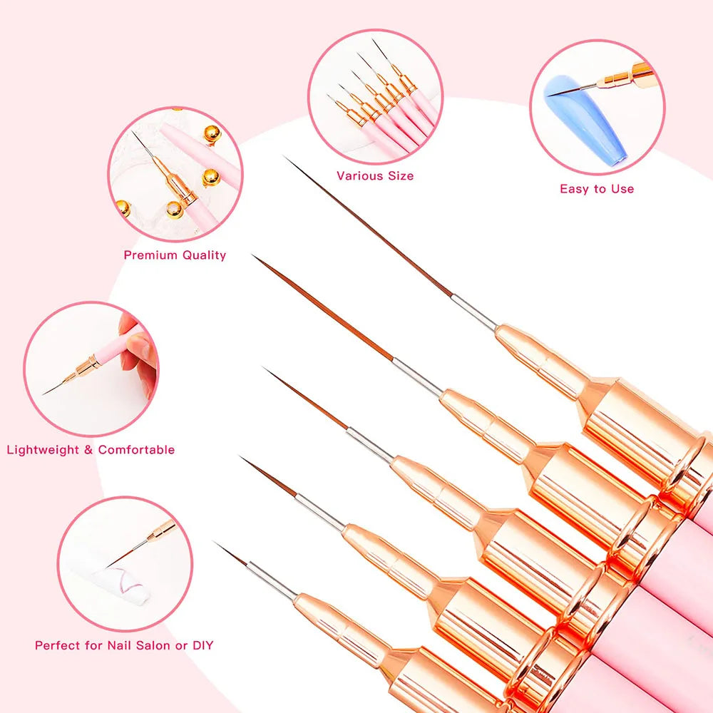 Nail Brush Pen 5pcs/set Nail Art Liner Brushes Set Elongated Striping Drawing Professional Nail Brush Pen 5pcs/set Nail Art Liner Brushes Set Elongated Striping Drawing Professional