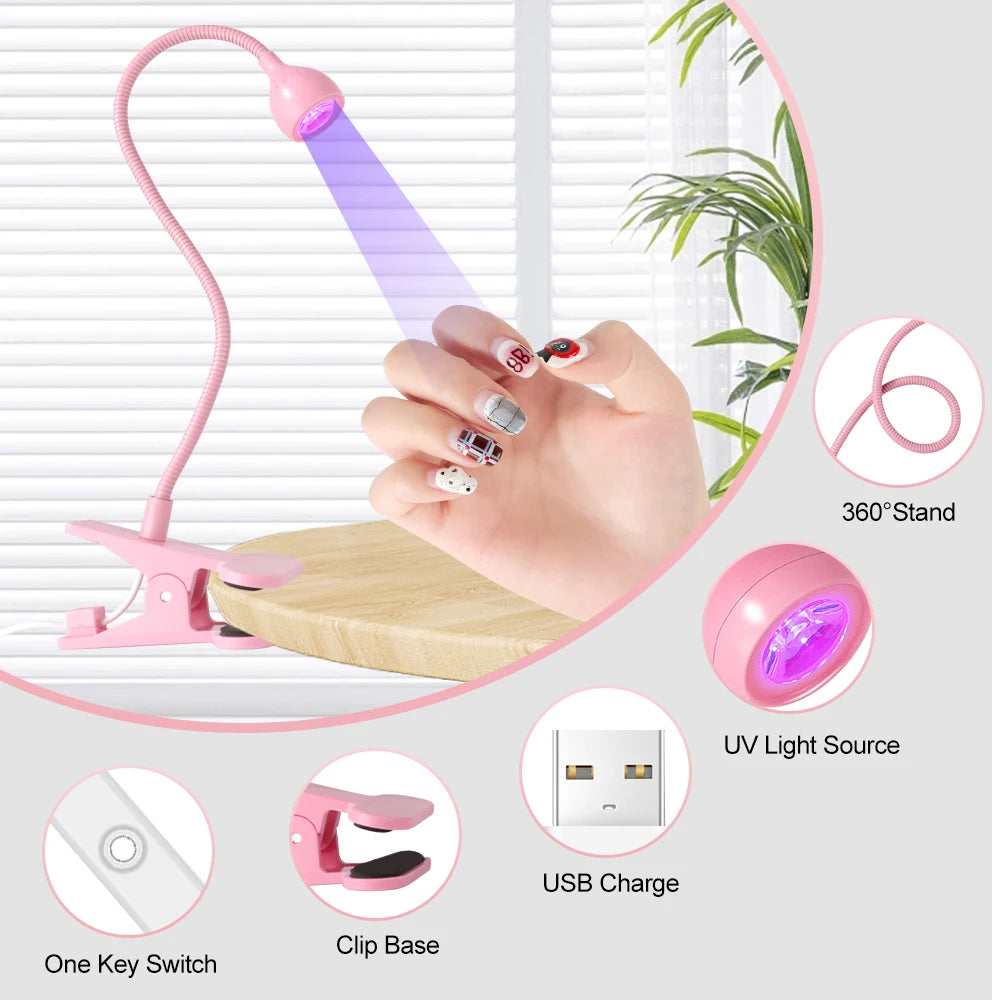 Nail LED UV Lamp for Drying Gel Nails Polish Clip-On Flexible Desk Mini Portable USB Nail Lamp UV Light Dryer for Manicure Salon Nail LED UV Lamp for Drying Gel Nails Polish Clip-On Flexible Desk Mini Portable USB Nail Lamp UV Light Dryer for Manicure Salon