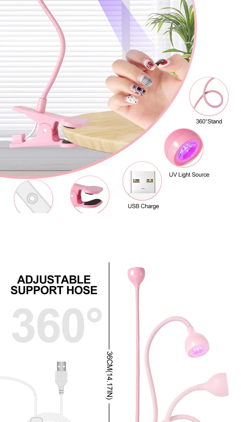 Nail LED UV Lamp for Drying Gel Nails Polish Clip-On Flexible Desk Mini Portable USB Nail Lamp UV Light Dryer for Manicure Salon Nail LED UV Lamp for Drying Gel Nails Polish Clip-On Flexible Desk Mini Portable USB Nail Lamp UV Light Dryer for Manicure Salon