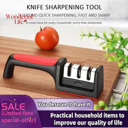 3 Segment Kitchen Knife Sharpener Household Multi-Functional Hand-Held 3/4-Purpose Black Sharpening Stone Sharp Knife Tools